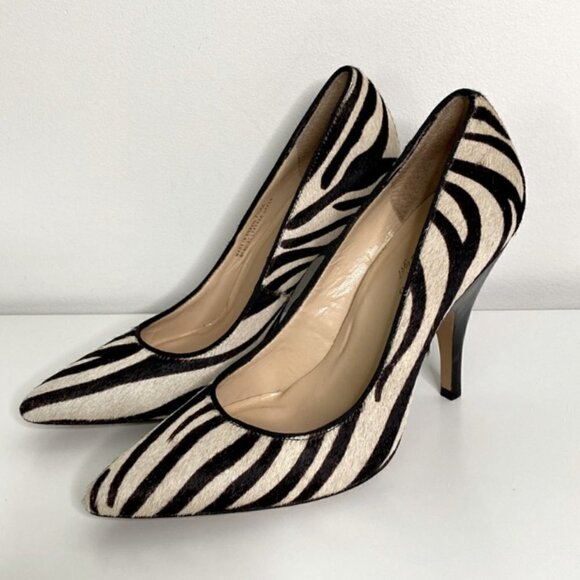 Talbots SZ 7  Naomi calf hair leather zebra print stiletto heels artsy formal - Picture 2 of 9